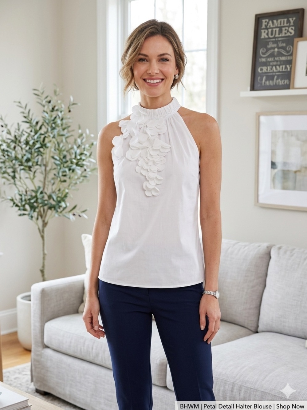 NWT White House Black Market 3D Floral Poplin Halter Top Elegant Petal NWT 89.00